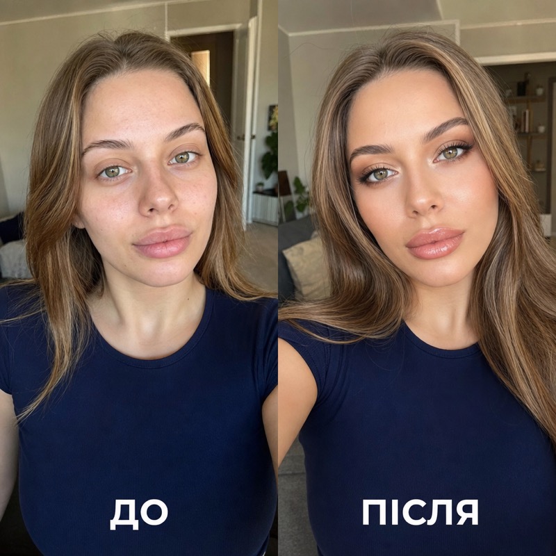До і після макіяжу — гламурний макіяж губ, VENUSENCE